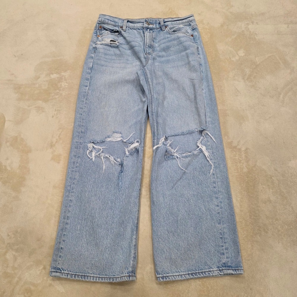 American Eagle Stovepipe Jeans Womens 4 Short Light Wash Distressed Wide Leg